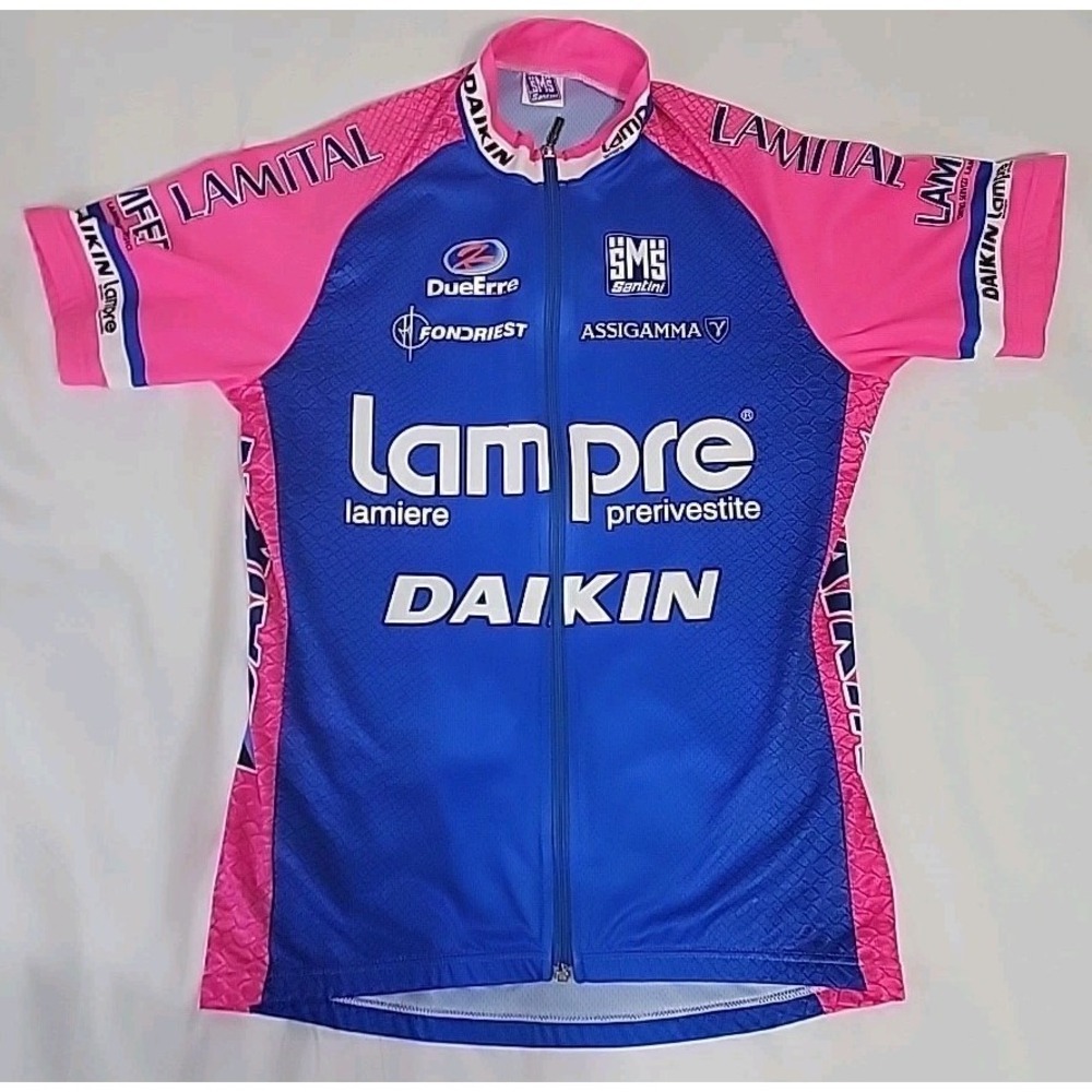 Vintage Santini Lampre Daikin Cycling Jersey, XL, Pink/Blue